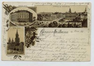 Mehrbildkarte, 3 Motive: Heilbronn mit Neckarbrücke, Bahnhof-Hotel, Kilianskirche