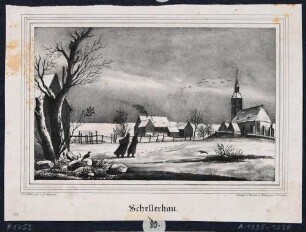 Blick auf einen Teil des Ortes Schellerhau im Erzgebirge mit der Kirche (aus: Sachsens Kirchengalerie 1840)