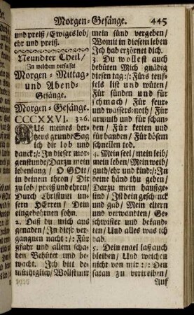 Neundter Theil/ ...Morgen- Mittag- und Abend-Gesänge.