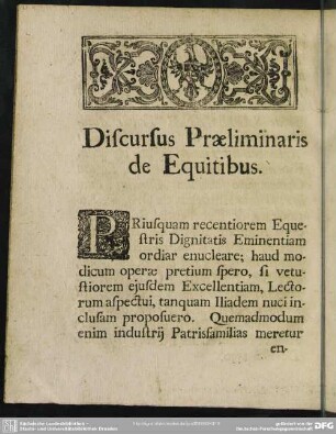 Discursus Praeliminaris de Equitibus