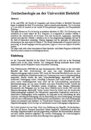 Texttechnologie an der Universität Bielefeld