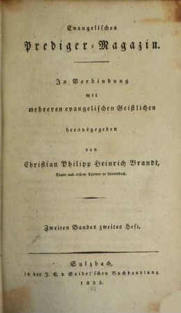 Evangelisches Prediger-Magazin. 2,2. 1833