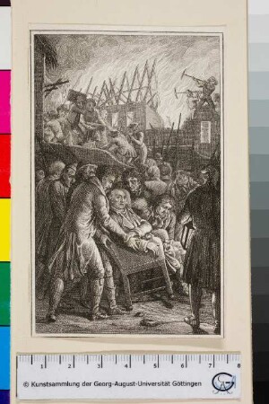 Ein Greis aus einer Feuersbrunst gerettet