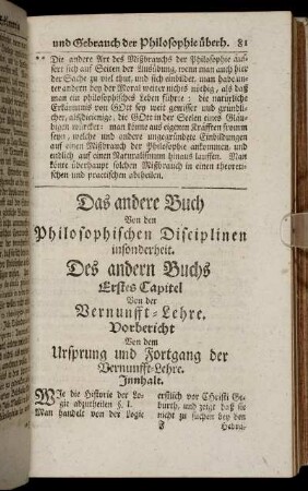 Das andere Buch Von den Philosophischen Disciplinen insonderheit.