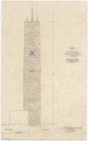 Gsaenger, Gustav; Kassel (Hessen); Kreuzkirche, Wiederaufbau - Tektur zum Eingabeplan, Turmneubau West (Ansicht)