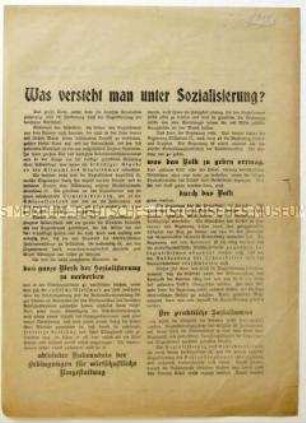 Flugblatt zum Sozialismus- und Sozialisierungsbegriff und Aufruf zur Arbeit