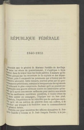 République Fédérale 1846-1853