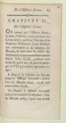 Chapitre II. De l'Histoire Sainte