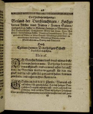 Ein Christliche Leichpredigt: Weiland der Durchleuchtigen/ Hochgebornen Fürstin unnd Frawen / Frawen Sabina/ Landtgrävin zu Hessen [...]