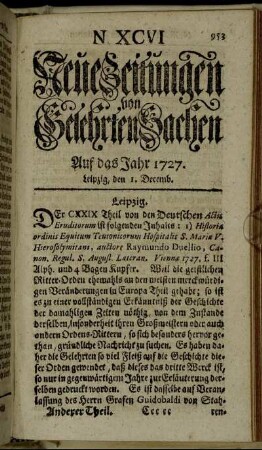 N. XCVI. Leipzig, den 1 Decemb. - N. CIV. Leipzig, den 29 Decemb.