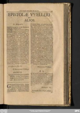 Epistolae VVelleri Ad Alios.