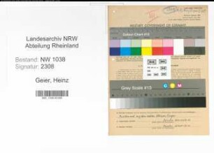 Entnazifizierung Heinz Geier , geb. 24.10.1908 (Moebelhaendler)