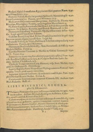 Libri Historici Geographici & Astronomici.
