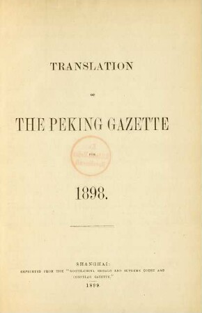 1898: Translation of the Peking gazette