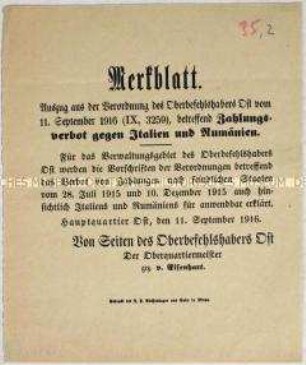 Merkblatt zum Zahlungsverkehr mit Italien und Rumänien