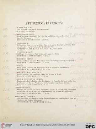 Steinzeug und Fayencen (Nr. 1-32)