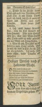 Heiliger Vorsatz nach gehaltenem Mahl