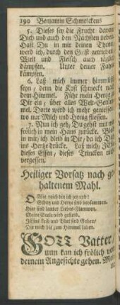 Heiliger Vorsatz nach gehaltenem Mahl