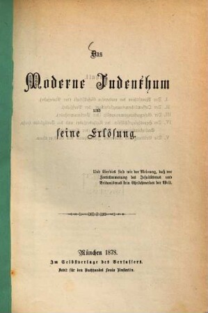 Das moderne Judenthum und seine Erlösung
