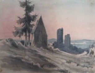 Landschaft mit Kapelle und Ruine