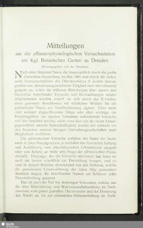 Mitteilungen aus der pflanzenphysiologischen Versuchsstation am Kgl. Botanischen Garten zu Dresden
