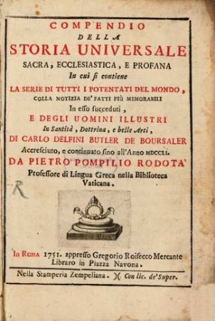 Compendio della storia universale sacra, ecclesiastica, e profana