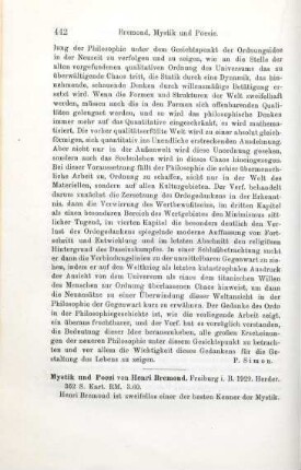 442-444 [Rezension] Bremond, Henri, Mystik und Poesie