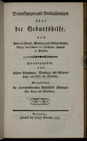 Bemerkungen und Beobachtungen über die Geburtshilfe