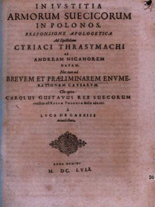 Iniustitia armorum Suecicorum in Polonos