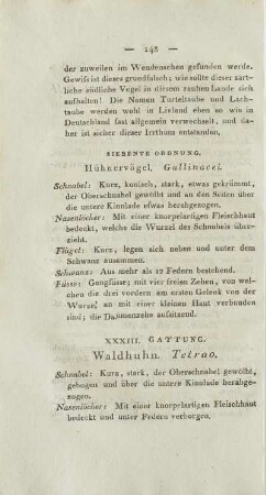 XXXIII. Gattung. Waldhuhn. Tetrao