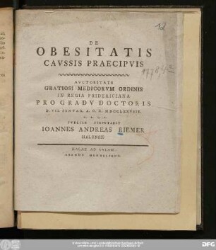 De Obesitatis Cavssis Praecipvis