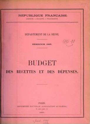 Budget des recettes et des dépenses. 1895