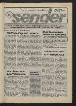 Betriebszeitung 'WF-Sender', Nr.8/1989 (4. Februarausgabe 1989)