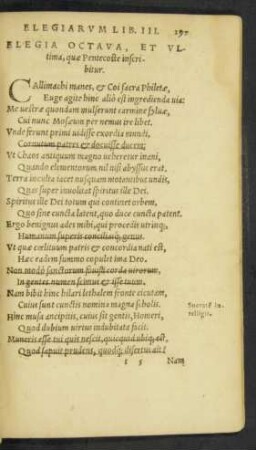 Elegia Octava, Et Ultima, quae Pentecoste inscribitur.