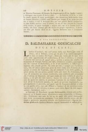 A sue Eccellenza D. Baldassarre Odescalchi duca di ceri