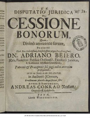 Disputatio Iuridica De Cessione Bonorum