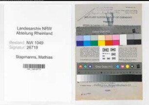 Entnazifizierung Mathias Stapmanns , geb. 21.04.1894 (Werkmeister)