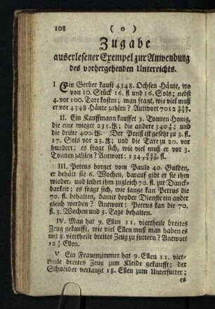 Zugabe auserlesener Exempel zur Anwendung des vorhergehenden Unterrichts