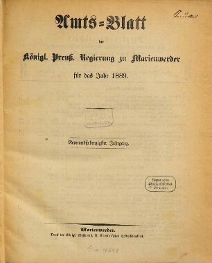 Amtsblatt für den Regierungsbezirk Marienwerder. 79. 1889