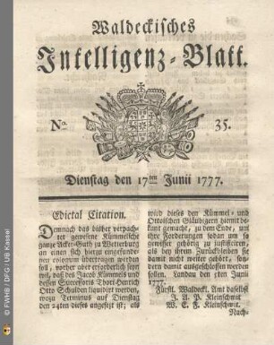 No. 35. Dienstag den 17ten Junii 1777