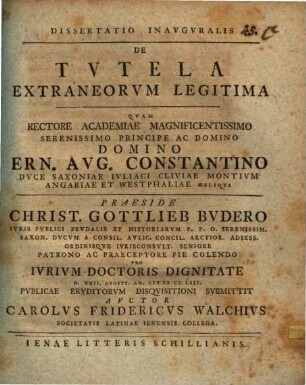 Dissertatio Inavgvralis De Tvtela Extraneorvm legitima