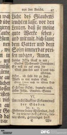 VI. Um rechtschaffene Erkanntnuß der Sünden.