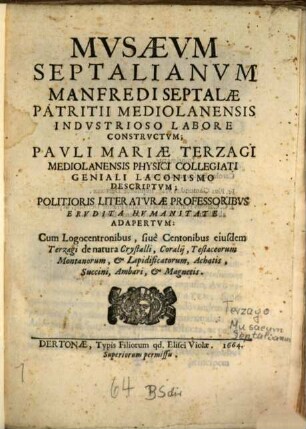 Musaeum Septalianum Manfredi Septalae