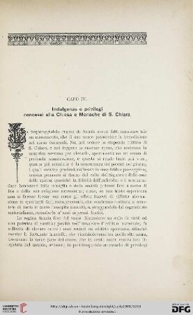 Capo IV: Indulgenze e privilegi concessi alla Chiesa e Monache di S. Chiara