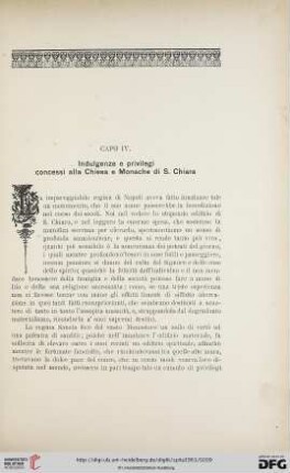 Capo IV: Indulgenze e privilegi concessi alla Chiesa e Monache di S. Chiara