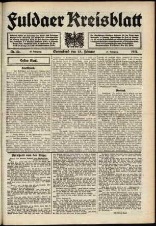Erste Ausgabe vom Samstag, den 25. Februar 1911.