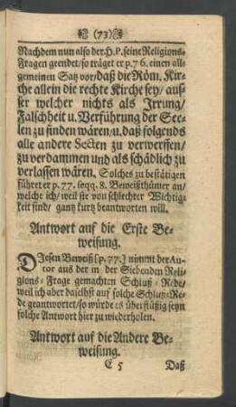 Antwort auf die Erste Beweisung