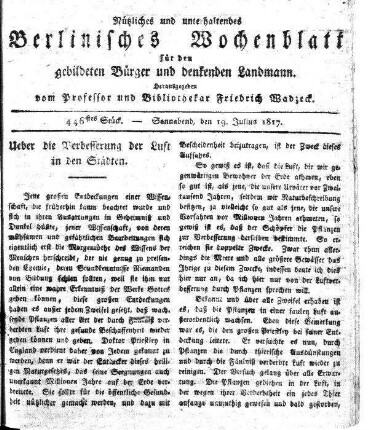 446stes Stueck, Sonnabend, den 19. Julius 1817