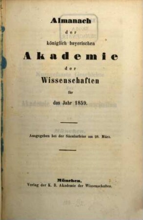 Almanach der Königlich Bayerischen Akademie der Wissenschaften. 1859