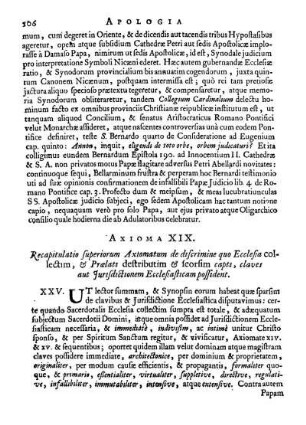 Axioma XIX. Recapitulatio superiorum Axiomatum de discrimine quo Ecclesia collectim, [...]